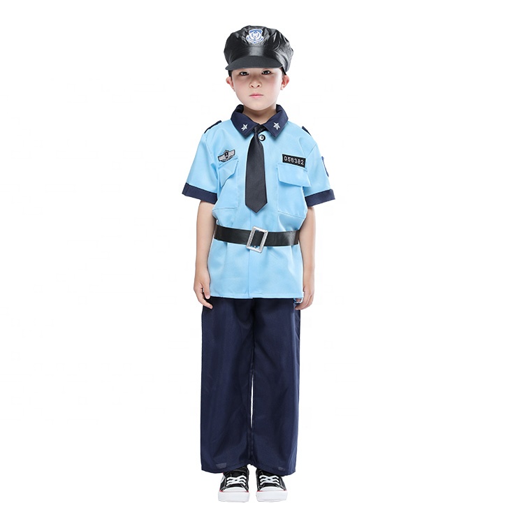 Halloween Children Police Officer Role Play Costume Career Day Dress Up Set Unisex Cop Uniform with Toy Accessories