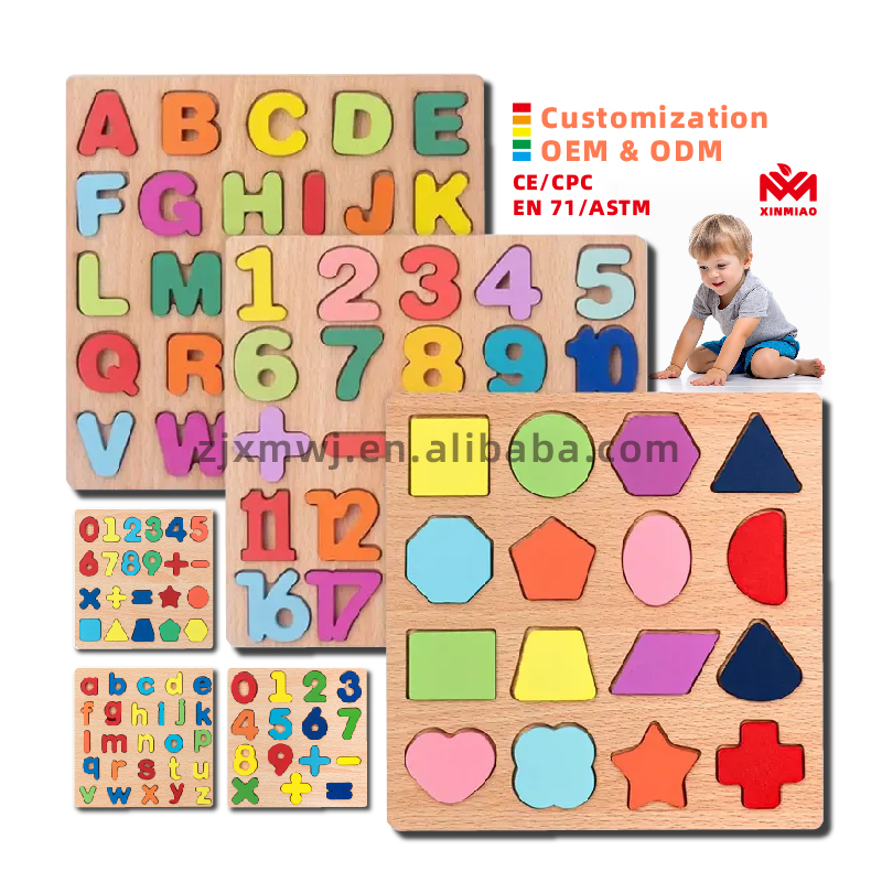 Custom Children Wooden Alphabets Number Kids Montessori 3D Learning Jigsaw Puzzle DIY Educational Board Game Toys For Boys Girls