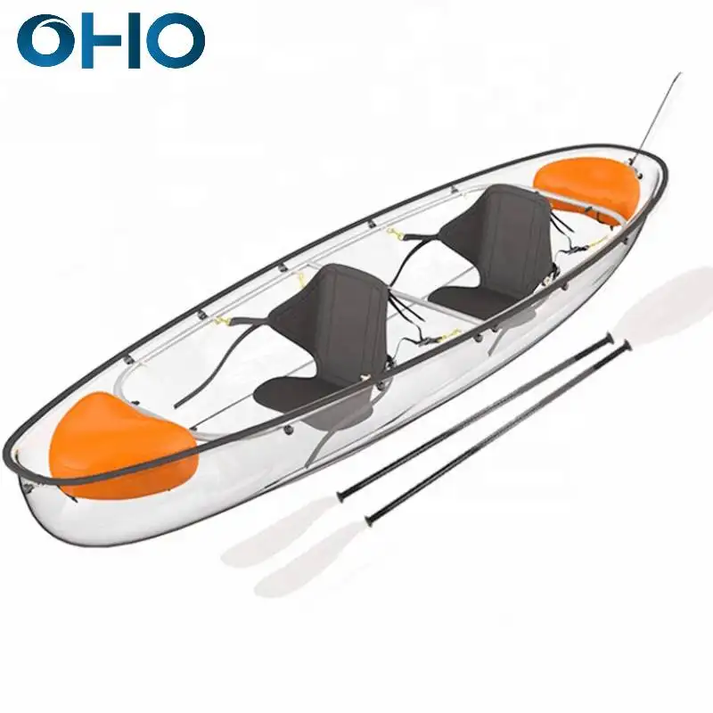 OHO Cheap Transparent Polycarbonate Kayak Clear Bottom Crystal Kayak With Paddles for 2 Person Fishing On Ocean