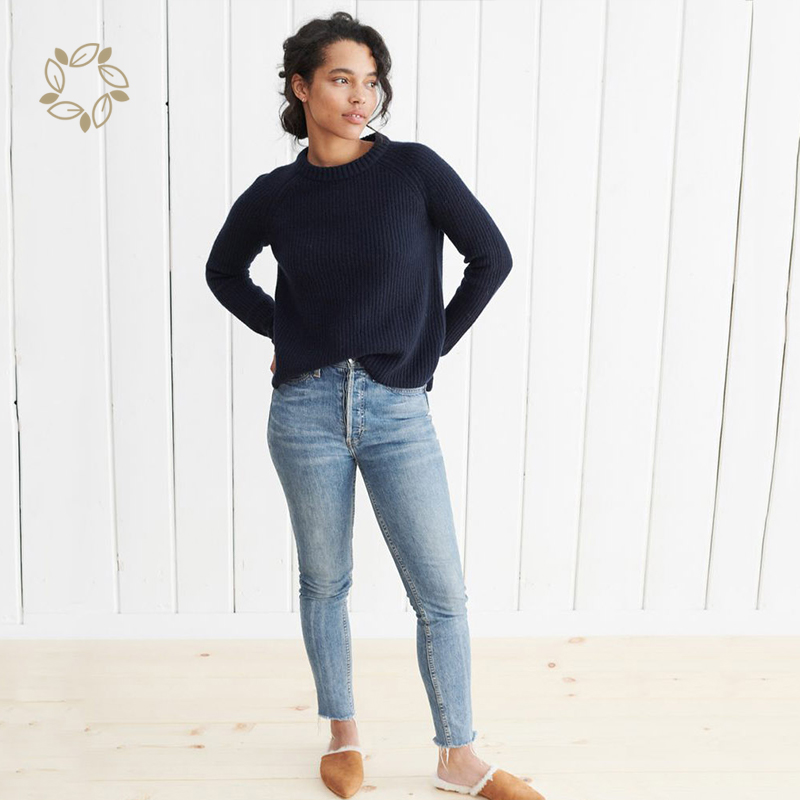 Cashmere Sweater For Women Sustainable Knitted Sweater Eco Friendly Long Sleeve rib knit Pullover Sweater