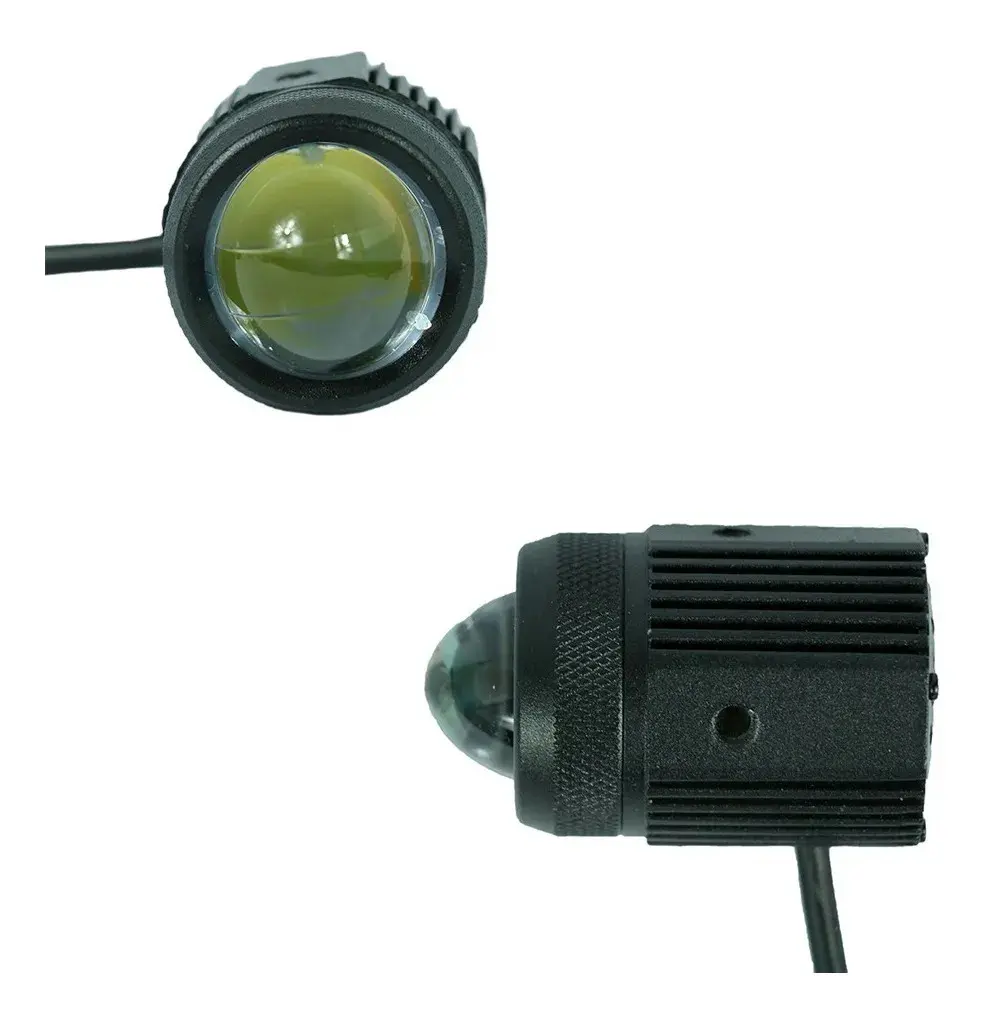 A pair of mini motorcycle led headlight magnifying glass 20w 12V-24v 3000LM white light high/low light yellow light