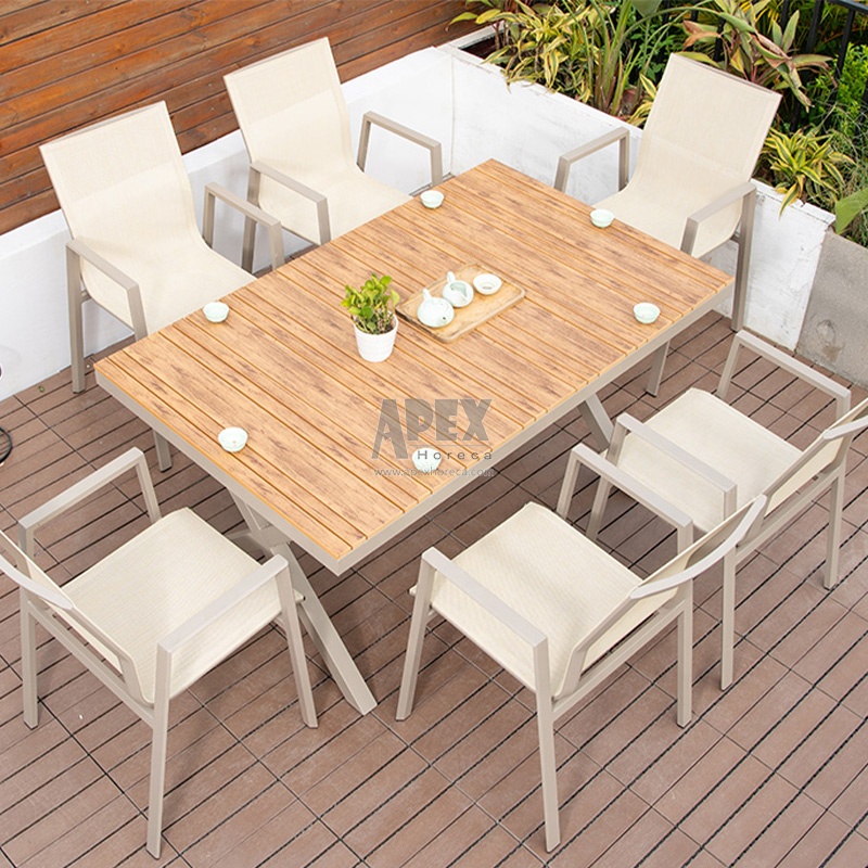 Hot sale new dining room outdoor furniture modern simple wood panel dining table garden dining set