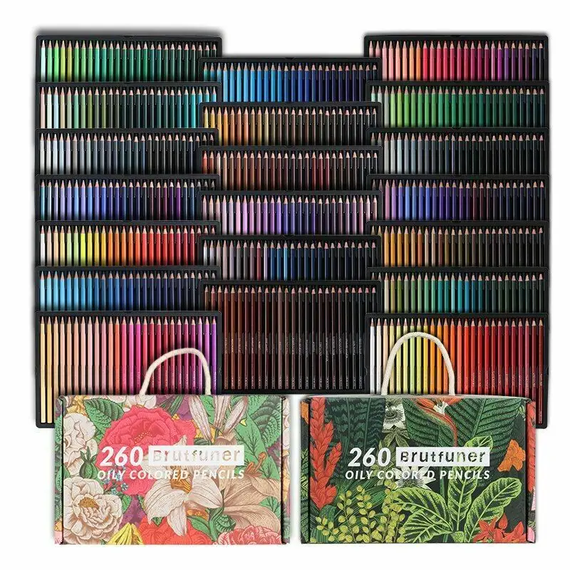 Professional 520 Colors Pencils Gift Set Oily Colored Oil Based Brutfuner Pine Wood Round Holder Color Pencil Set