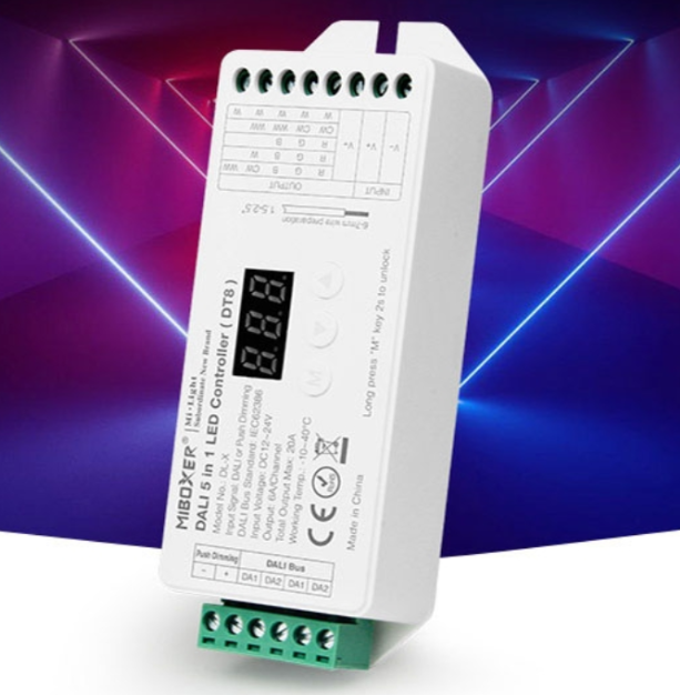 Miboxer с цифровым адресным интерфейсом 5 в 1 контроллер светодиодной ленты (DT8) DL-X DC12 ~ 24V 20A RGB + CCT с цифровым адресным интерфейсом диммер