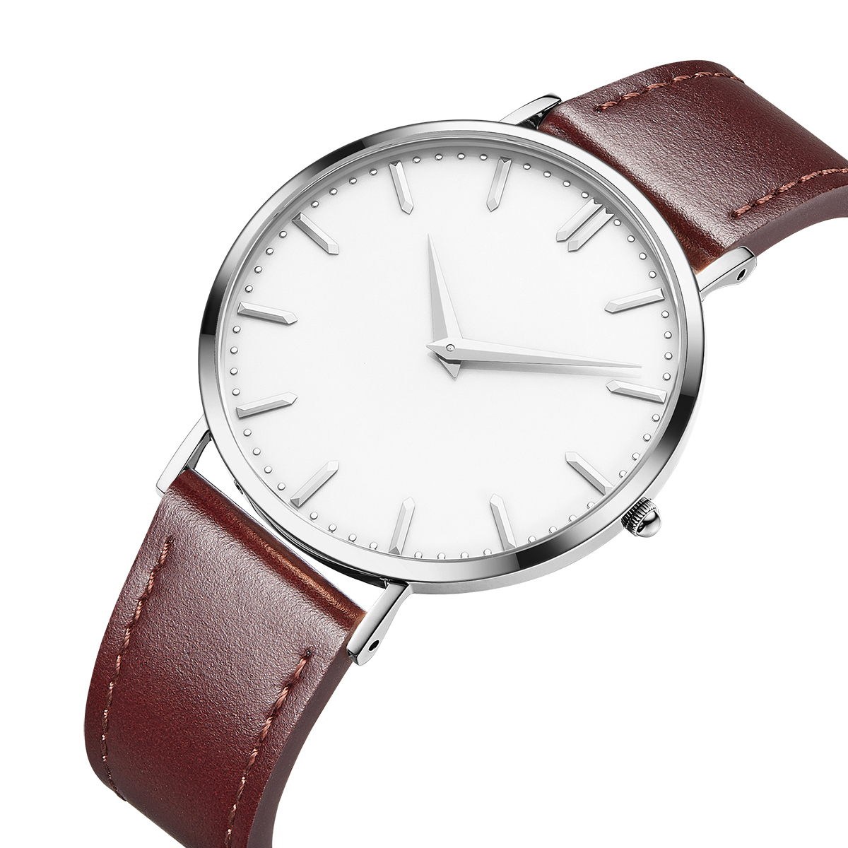 Custom LOGO watch with vegetable tanned genuine leather watches men wrist luxury Enamel dial watches without brand
