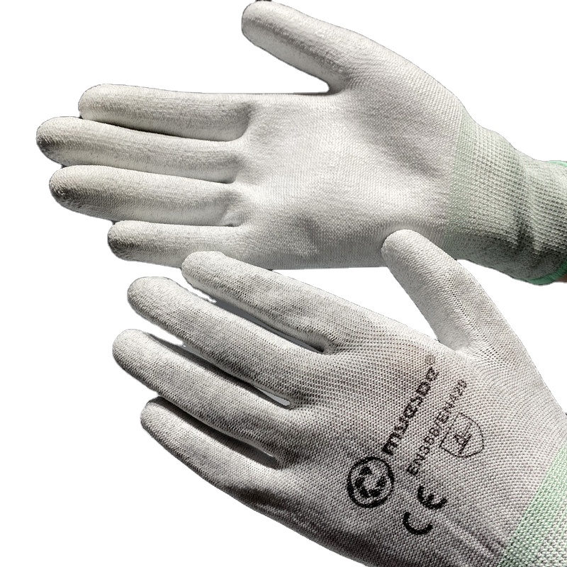 Myesde Factory Supply Carbon Fiber PU Plam Coating ESD Anti static mitten guantes para electrnica