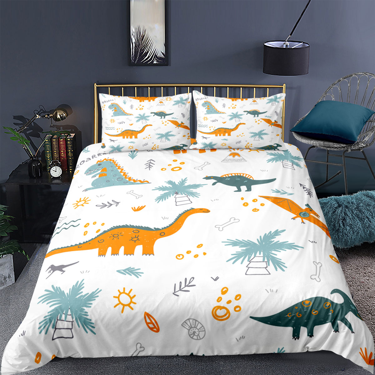 3D Duvet Cover Pillowcase Cartoon Dinosaur bed sheet Animal Children King Size kids Bedding Set
