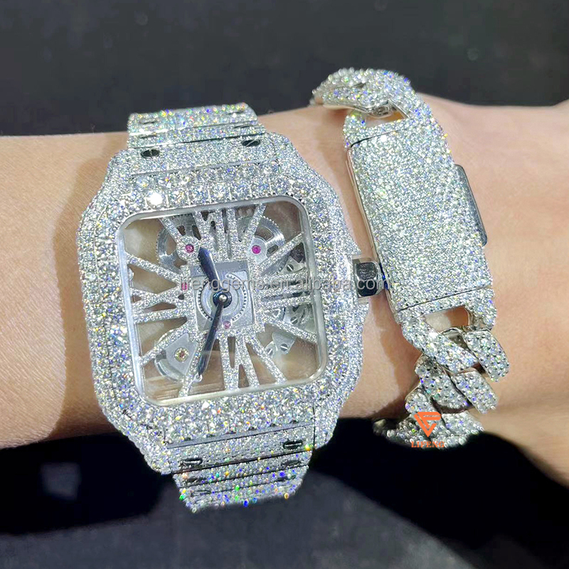 Hip Hop Bust down skeleton Square 41mm Men's mechanical watches Honeycomb Set vvs Moissanite Watch Hip Hop Iced out Luxury Watch