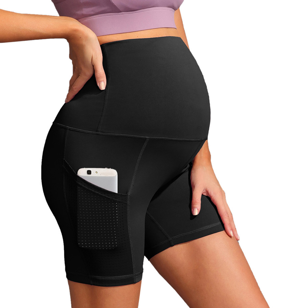 OEM Ladies Stretchy Sports Short Pants With Pockets High Waist Maternity Yoga Shorts Womens