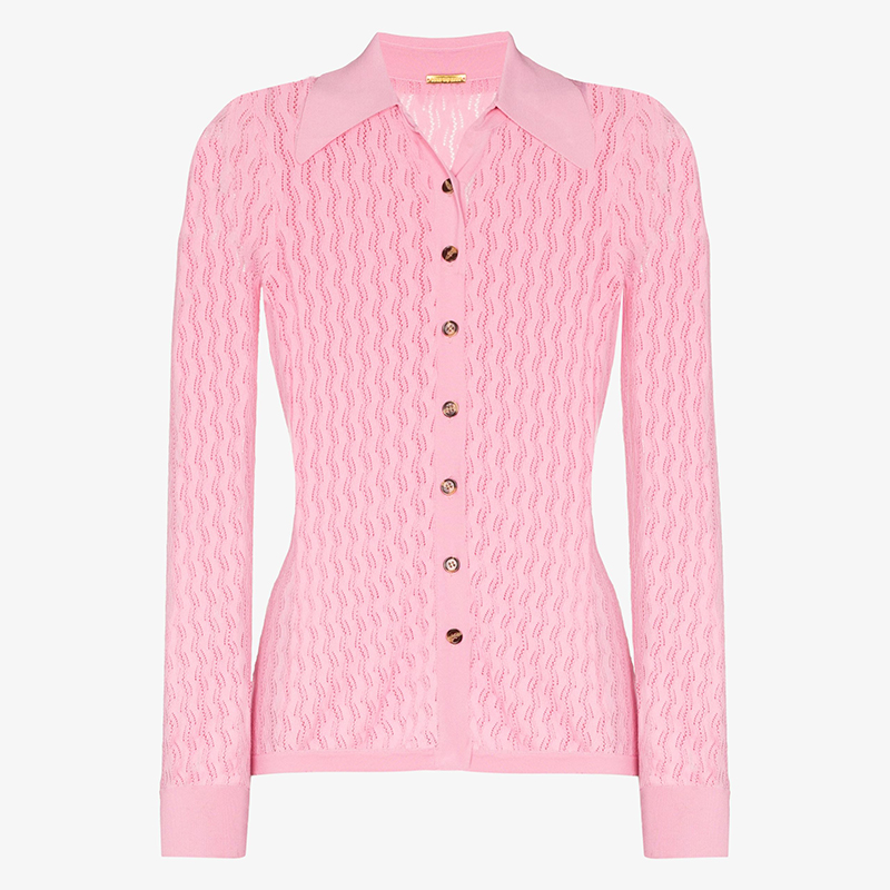 Sweater manufacturer's latest design knitted polo collar long sleeved women's cardigan knitwear