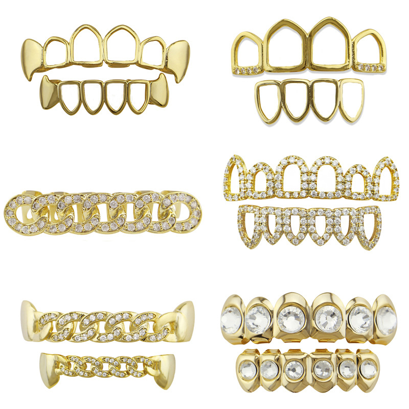 WTS-Q30038 хип хоп золото Grillz Украшения для тела вампир полые гриль Зубы Топ и дно грили зубные рот Панк зубы