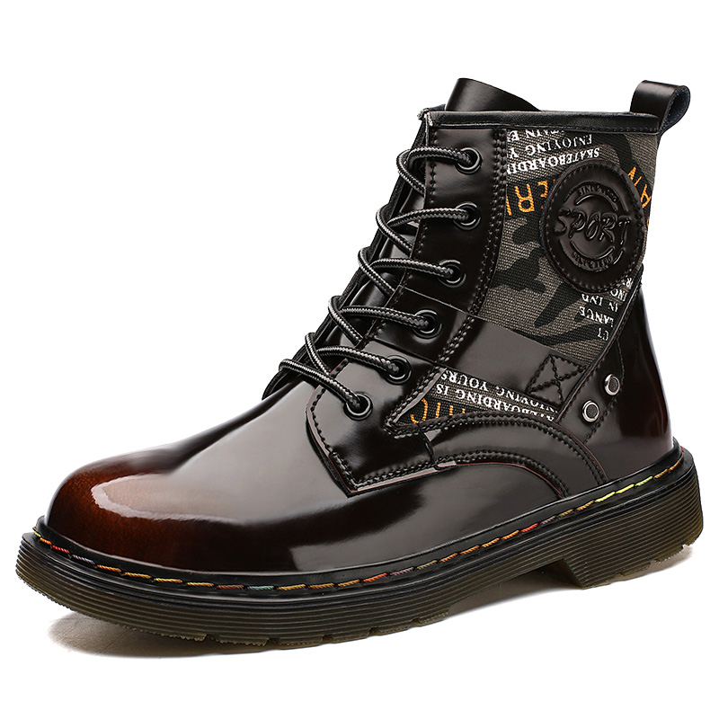 Hight-top Mens Casual Shoes Combat Boot Classic Flat Boots Waterproof Ankle Boots Men Genuine Leather Botas