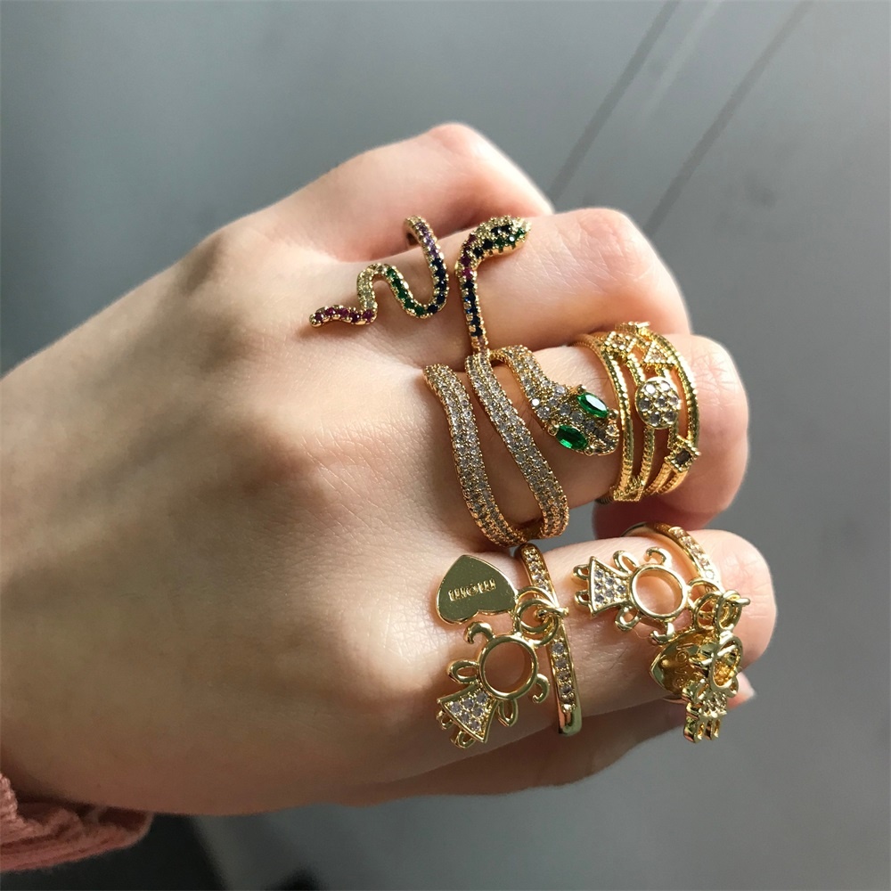 Модные ювелирные изделия 18k позолоченное кольцо змейки кубического циркония красочные кольца для женщин
