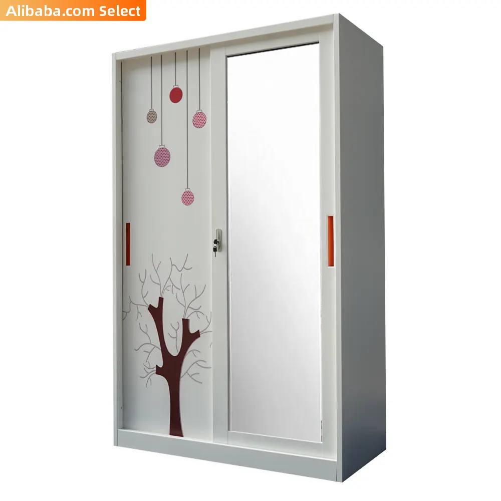 2021 New Promotion Girl Bedroom Storage Painted Armoire Mirror Sliding Door Wardrobe Closet