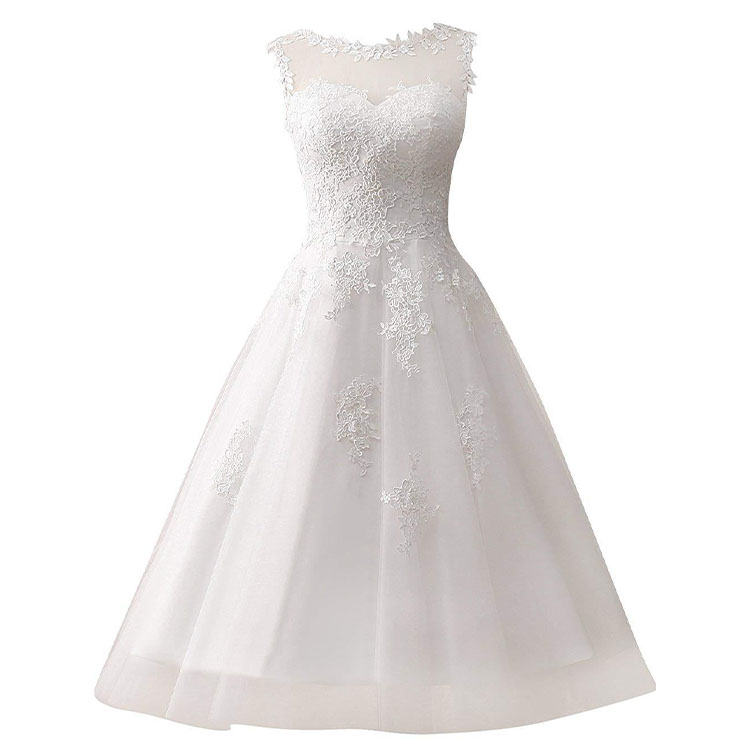 Sleeveless Zipper Slim Sexy White Lace Women's Lace Short Wedding Evening Dress Bridal Fluffy Wedding Dress