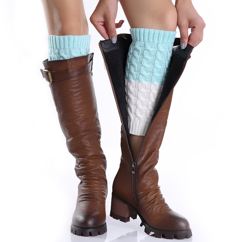 fashion leg warmers stitching color winter leg sleeves womens acrylic material wool boots cover knitted leg warmers