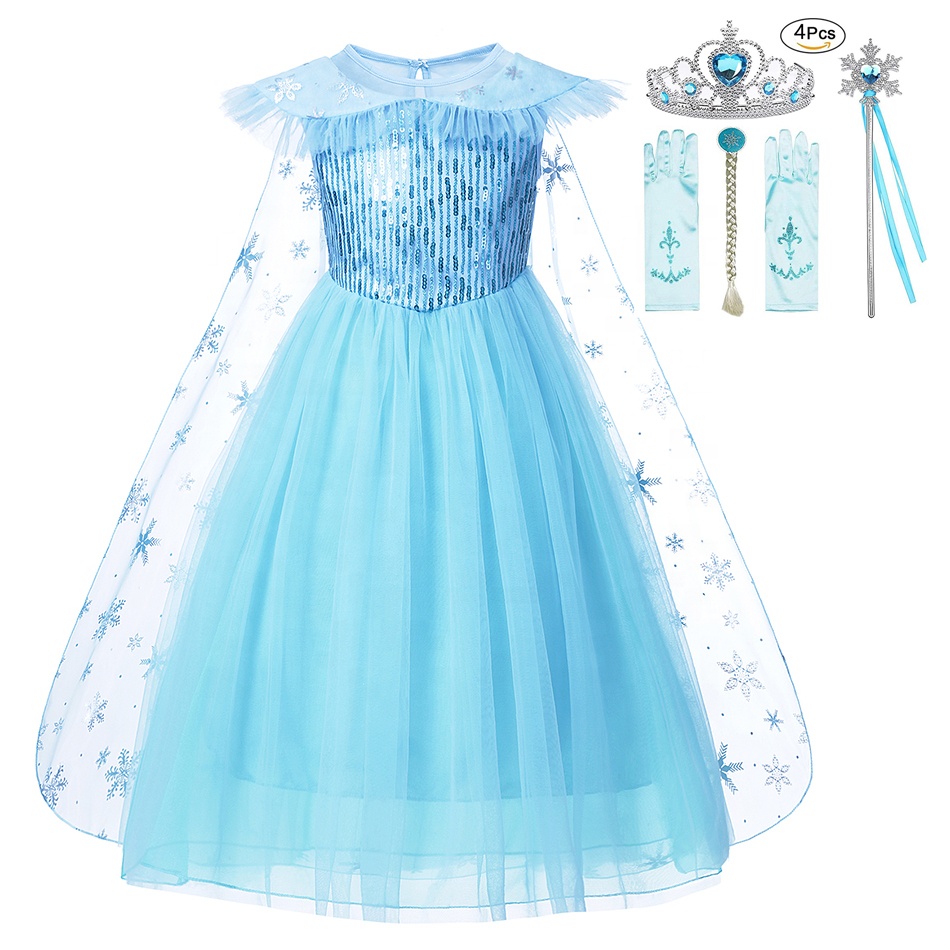 Frozen Girls Elsa Cosplay Dress Fancy Costume Girl Snow Queen Halloween Birthday Party Children Princess Clothes Long Cloak