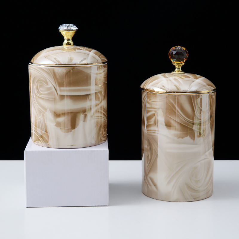 WEIYE OEM/ODM 10cm diameter luxury style porcelain jar with gold rim and customized decal ceramic jar with lid