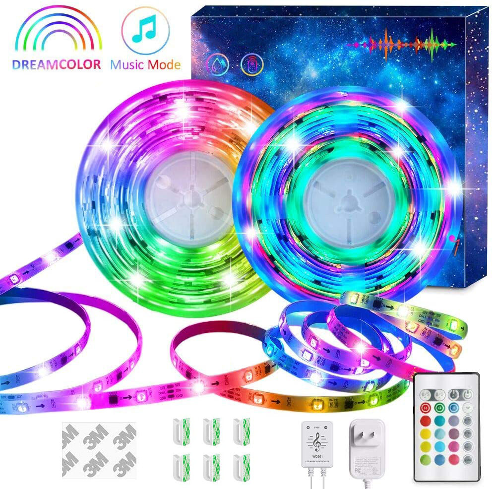Светодиодная лента Dreamcolor, 32,8 фута, 16,4 фута, RGB, 24 клавиши, пульт дистанционного управления, музыка и Голосовое управление, Светодиодная лента, адресные светодиодные лампы