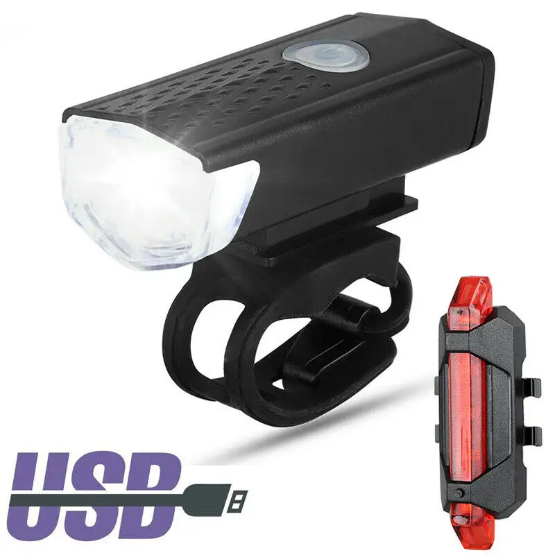 Rechargeable Bicycle Light Set USB LED Front Light +Bike Tail Lights Mountain Cycle Flashlight Outdoor Cycling Lamps