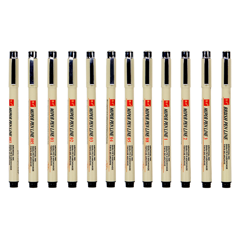 Black Colour 12 Types Pen Head Micron Graphic Pen Sketch Drawing Hook Line Pen For Drawing