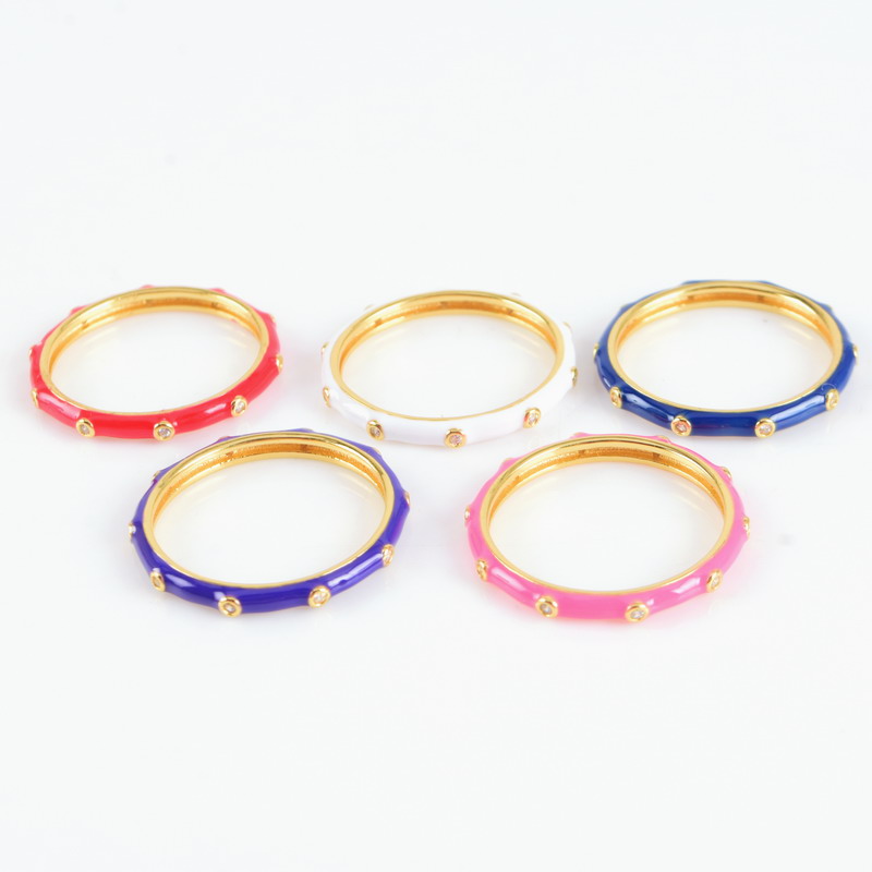 Delicate Stacking Multicolor Enamel Ring Rainbow Colorful 925 Silver Women Enamel Ring