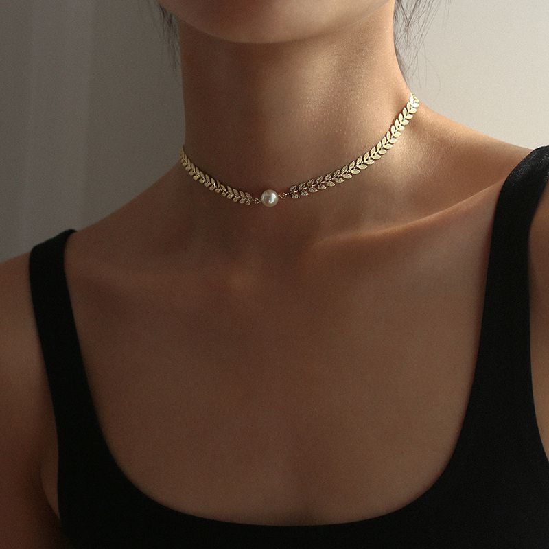 Ожерелье из жемчуга с оливковым листом и золотым покрытием 18 K, модный чокер для женщин