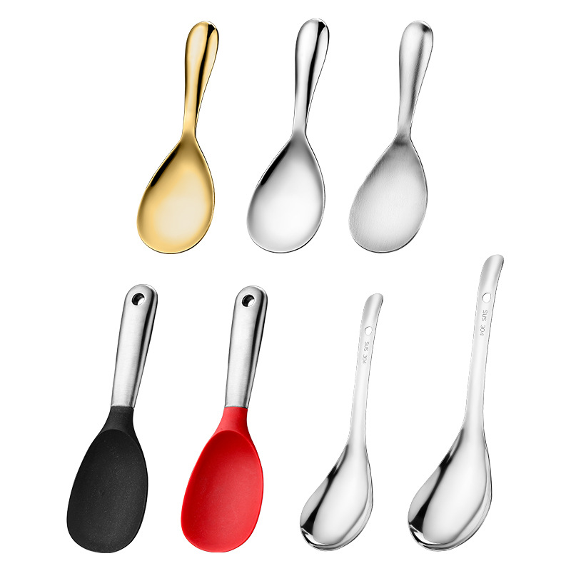 DD077 Canteen 304 Stainless Steel Spoon Public Dish Silica Rice Spoon Non-stick Rice Serving Scoop