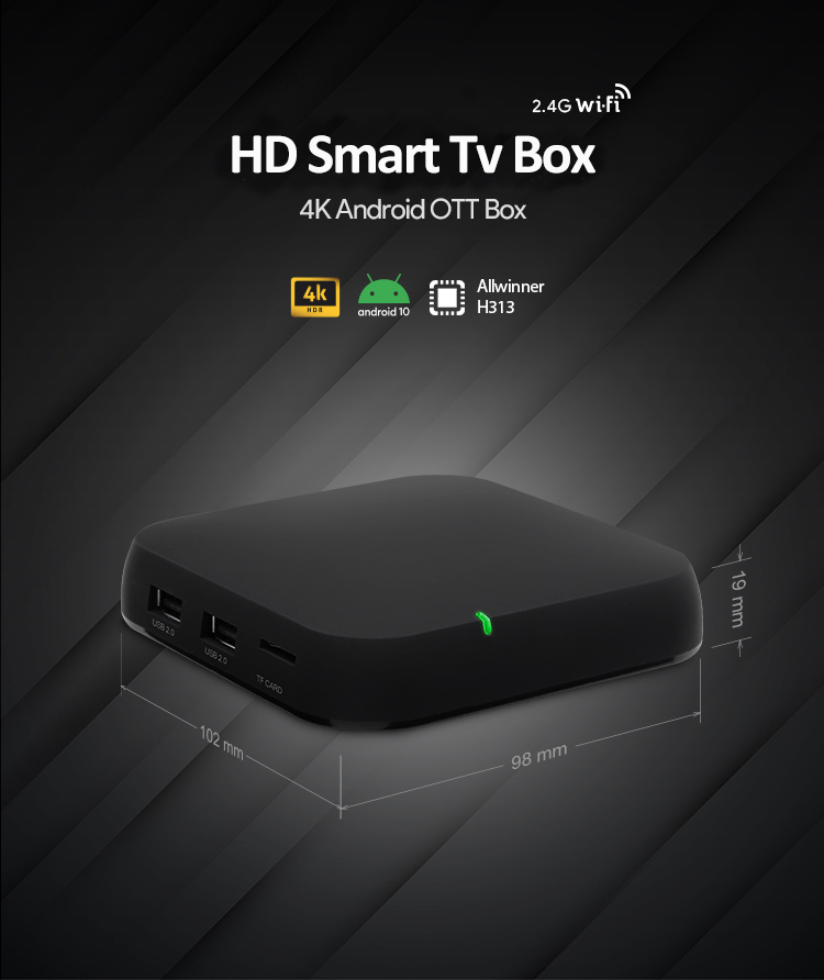 Лидер продаж, настраиваемая ТВ-Приставка smart ott 4K Allwinner H313, ТВ-приставка, плеер 4K 1/8 ГБ 2/16 ГБ, ТВ-приставка на Android 10,0