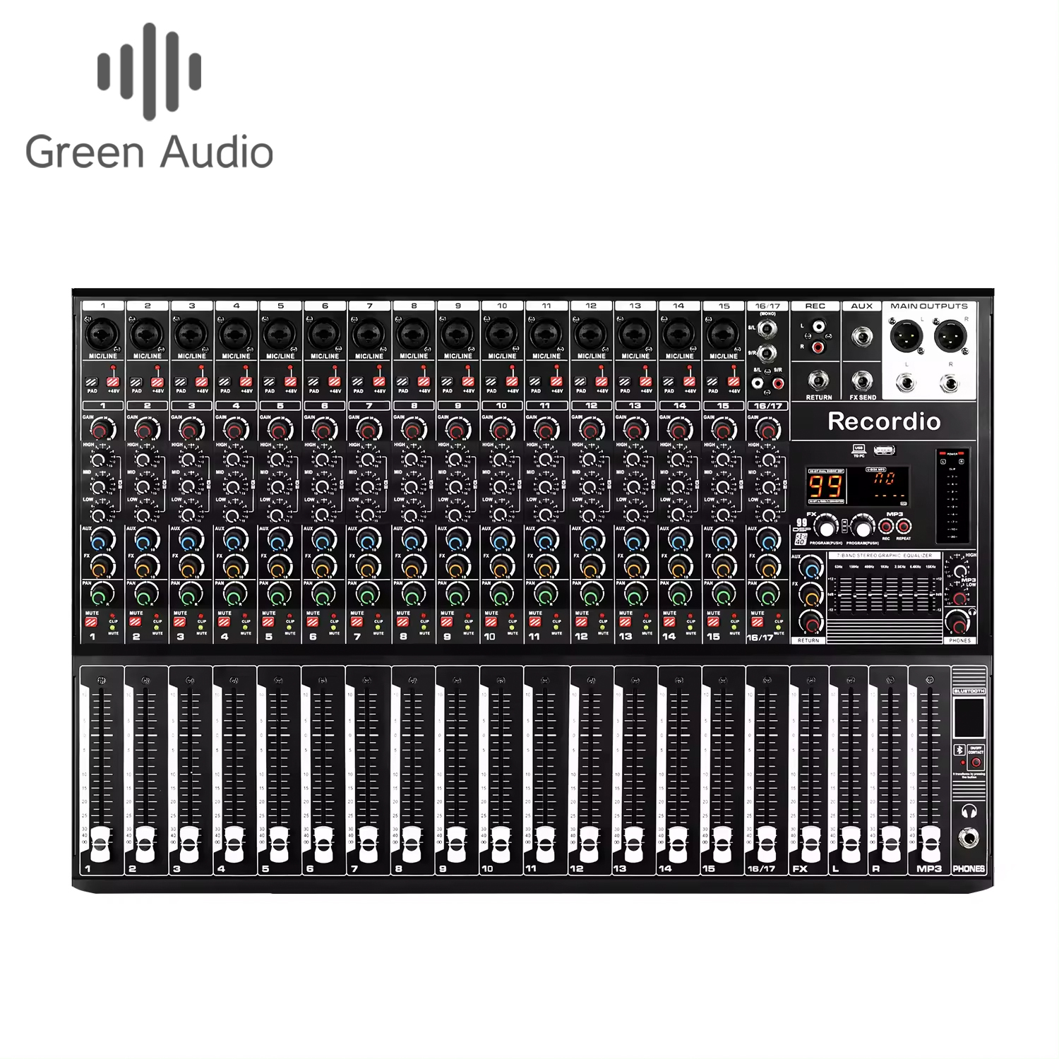 GAX-Q16 16-Channel Professional Audio mixing console Video & Lighting with 99DSP7 segment for Wedding Hotel School Recording