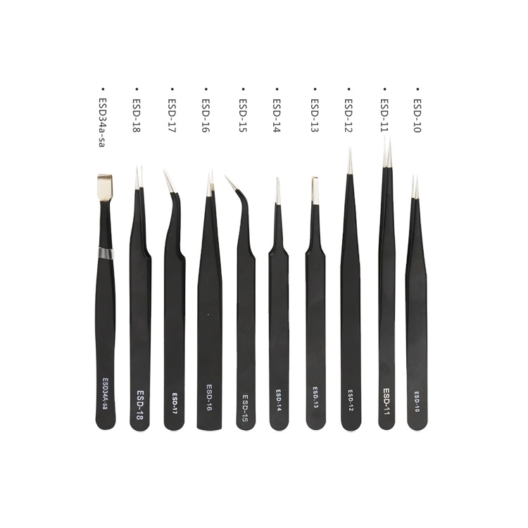 Wholesale High Quality Precision Stainless Steel Anti-static Eyelash Extension ESD Tweezers Set