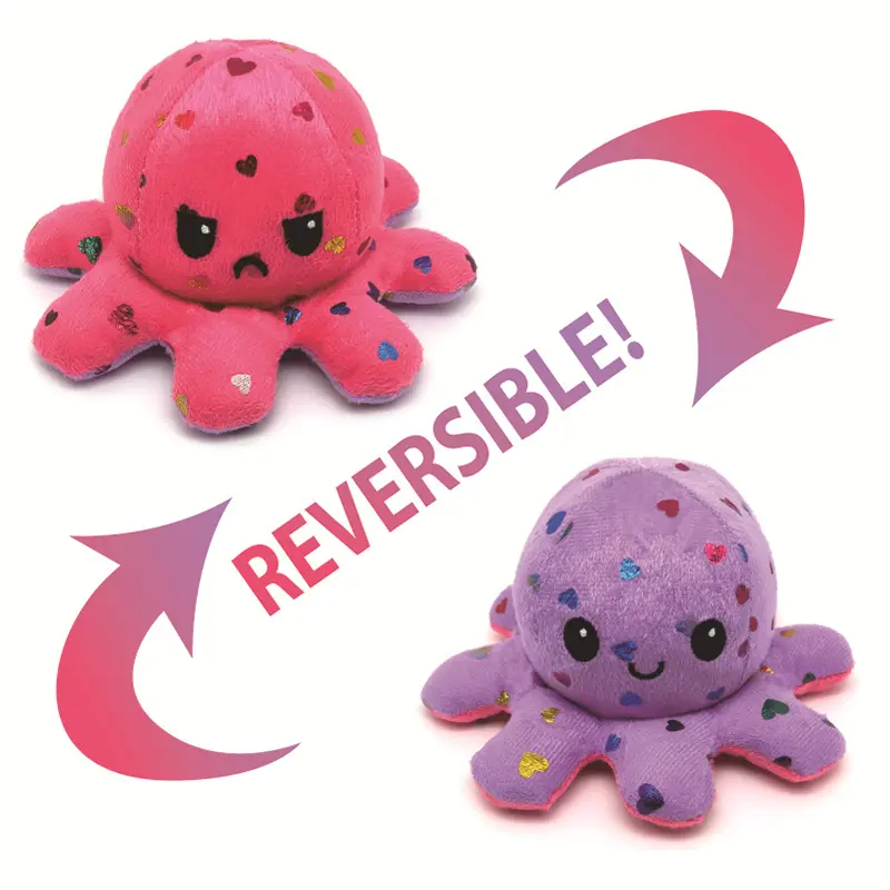 Reverse flip new style plush toy soft plush reversible octopuses emotion ocean and christmas style plush octopus