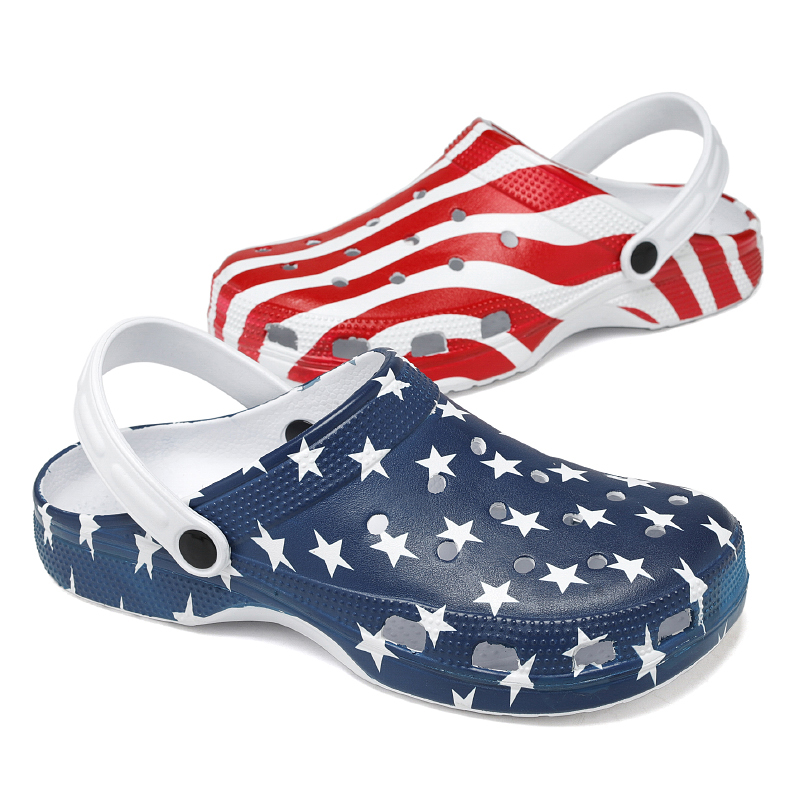 Water shoes factory clogs large size 45-52 USA flag sandals beach slippers custom summer hole shoes garden clogs men
