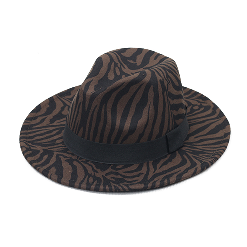 Professional Manufacture New Leopard Print Women'S Felt Fedora Wide Brim Fedora Hat