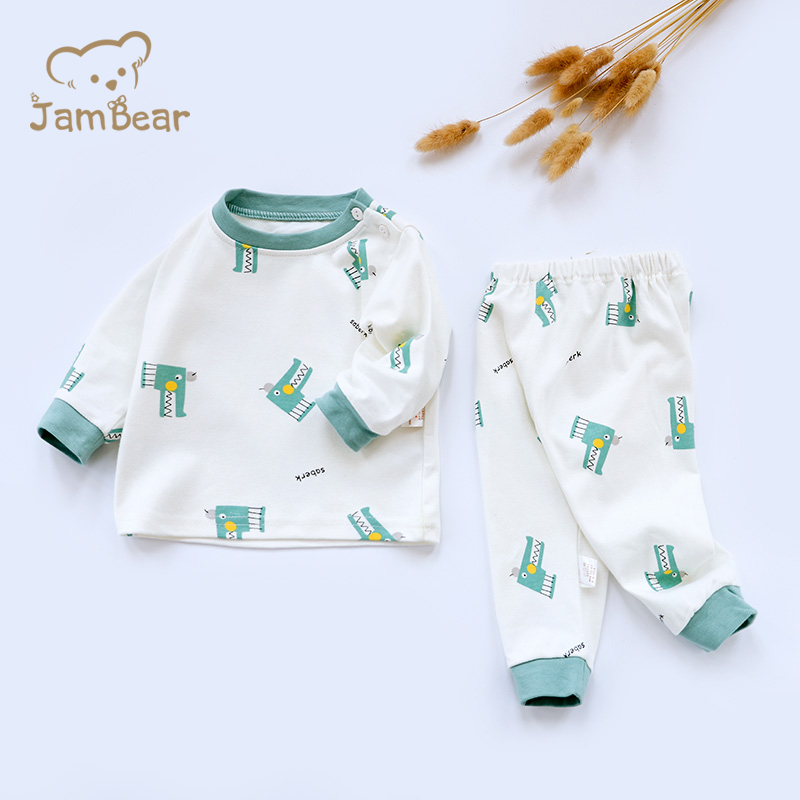 JamBear/100% органический хлопок; Детские пижамы с длинными рукавами; Комплекты одежды для малышей; Комбинезон с принтом; Детские подштанники