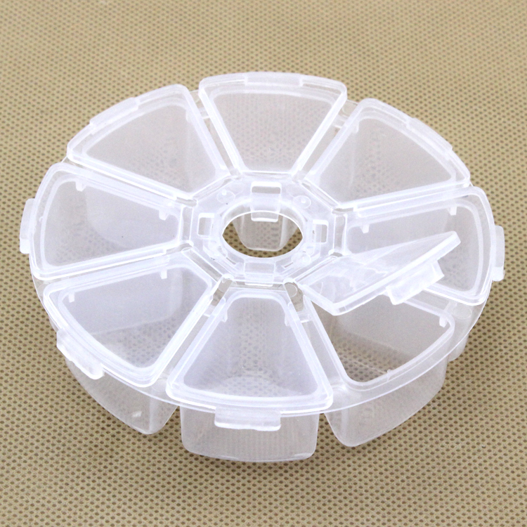 D405 8-cell round transparent PP Bead box Small object Rubber band button organizer plastic packaging