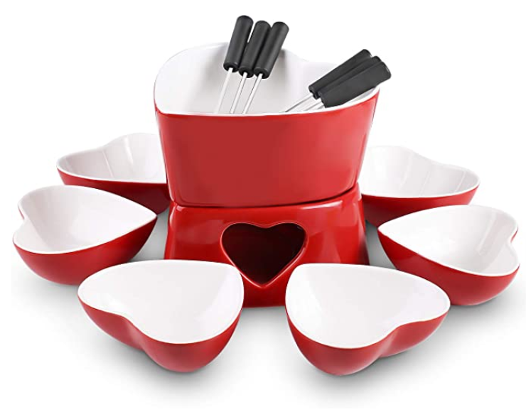 Glazed Ceramic Fondue Set for Chocolate Fondue or Cheese Fondue Perfect Gift Idea for Housewarming