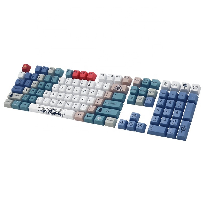 Fashionable Mountaineering Theme PBT Sublimation Keycaps 104/108 OEM Profile Keycaps Satellite Shaft Opaque Keycaps