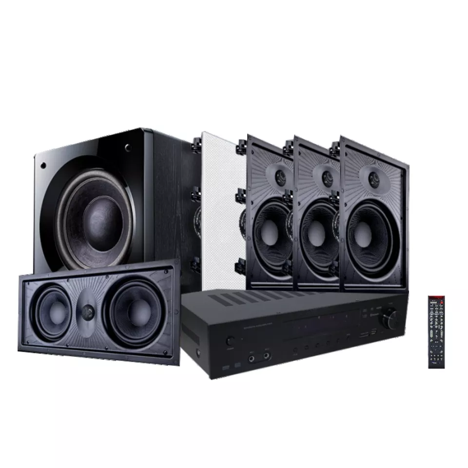 Hi-fi звук 5,1 канала системы домашнего кинотеатра с аудио-видео усилитель/встроенный в стену колонки и 10-дюймовый сабвуфер