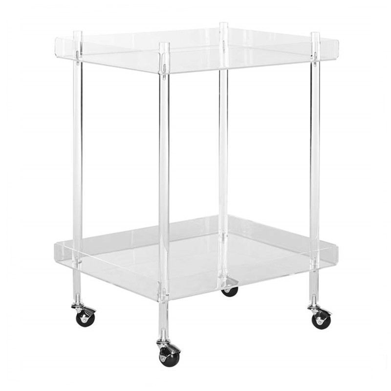 Dongguan Factory Stable Assembly Easy Newest Design with Mirror wheel Modern Acrylic Serving Bar Cart With Tray Top