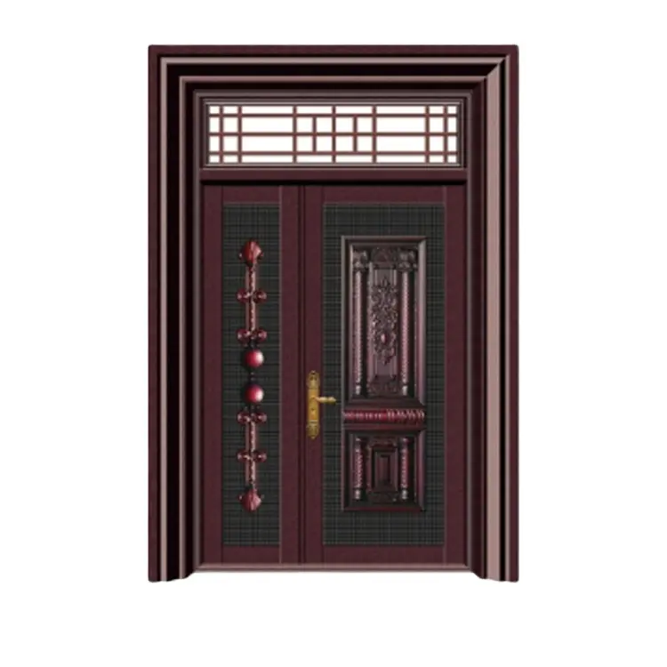 The best black security iron entrance double fan entry steel Front gates design with handle