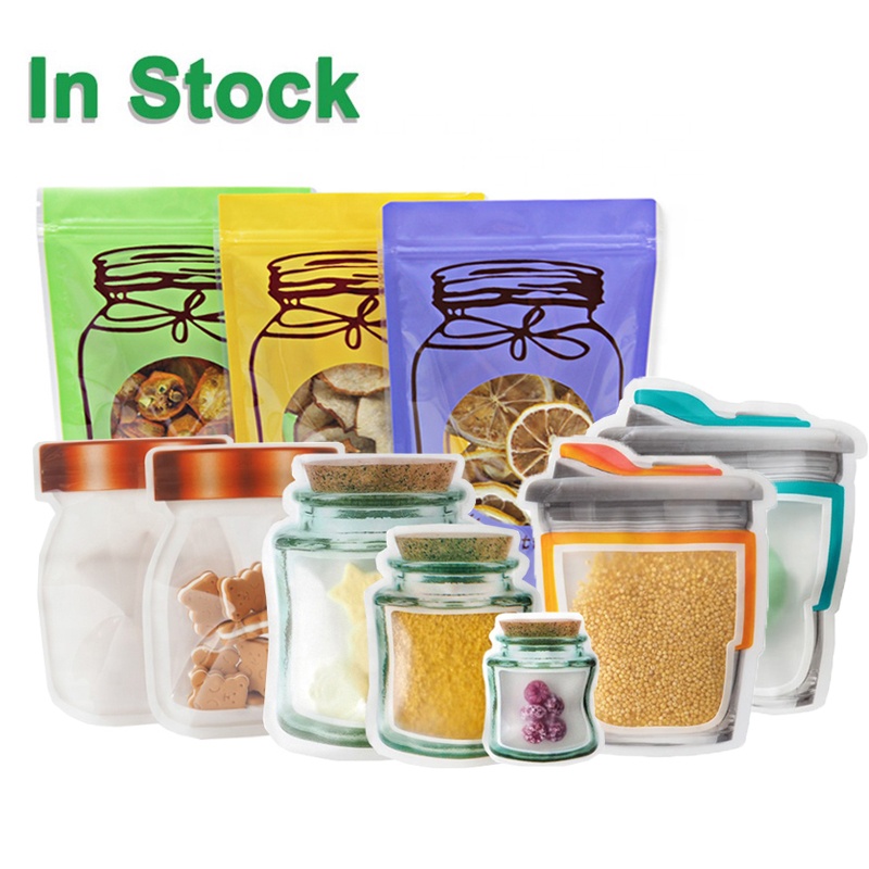 Многофункциональный дизайн пластик Resealable Ziplock в форме бутылки стоьте вверх мешок упаковки дой-Пак пищевые закуски для хранения стеклянная банка с завинчивающейся крышкой мешок с застежкой-молнией
