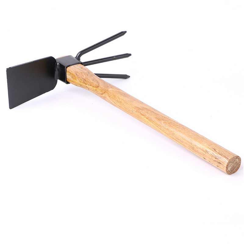 Garden tools hoe with wood handle Carbon Steel Anti falling small hoe gardening tools dual purpose hoe three tooth rake