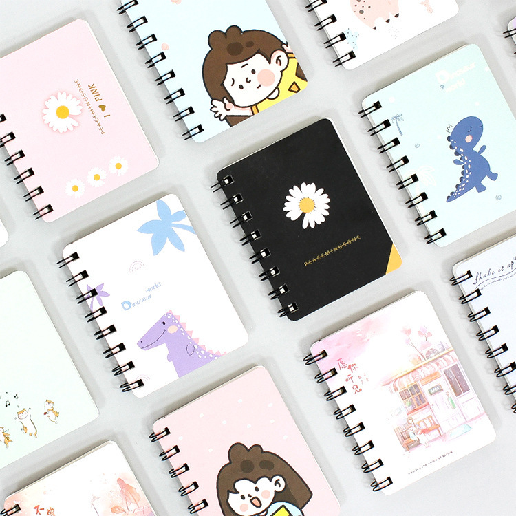 Cartoon pattern blank inner page students carry mini notebook A7 rollover coil notebook