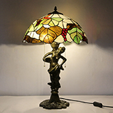 LongHuiJing 16Inch Wide Flowers Stained Glass Handcrafted Table Desk Lamp Resin material stand base lamps