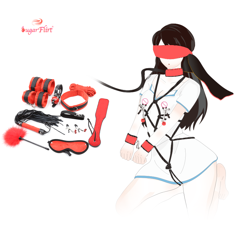 New Japanese Style 10 Pcs Woman Bdsm Sex Toy Suit Adult Sex Game Restraint Blindfold Eyelid Whip Slap Flirting Bondage Set
