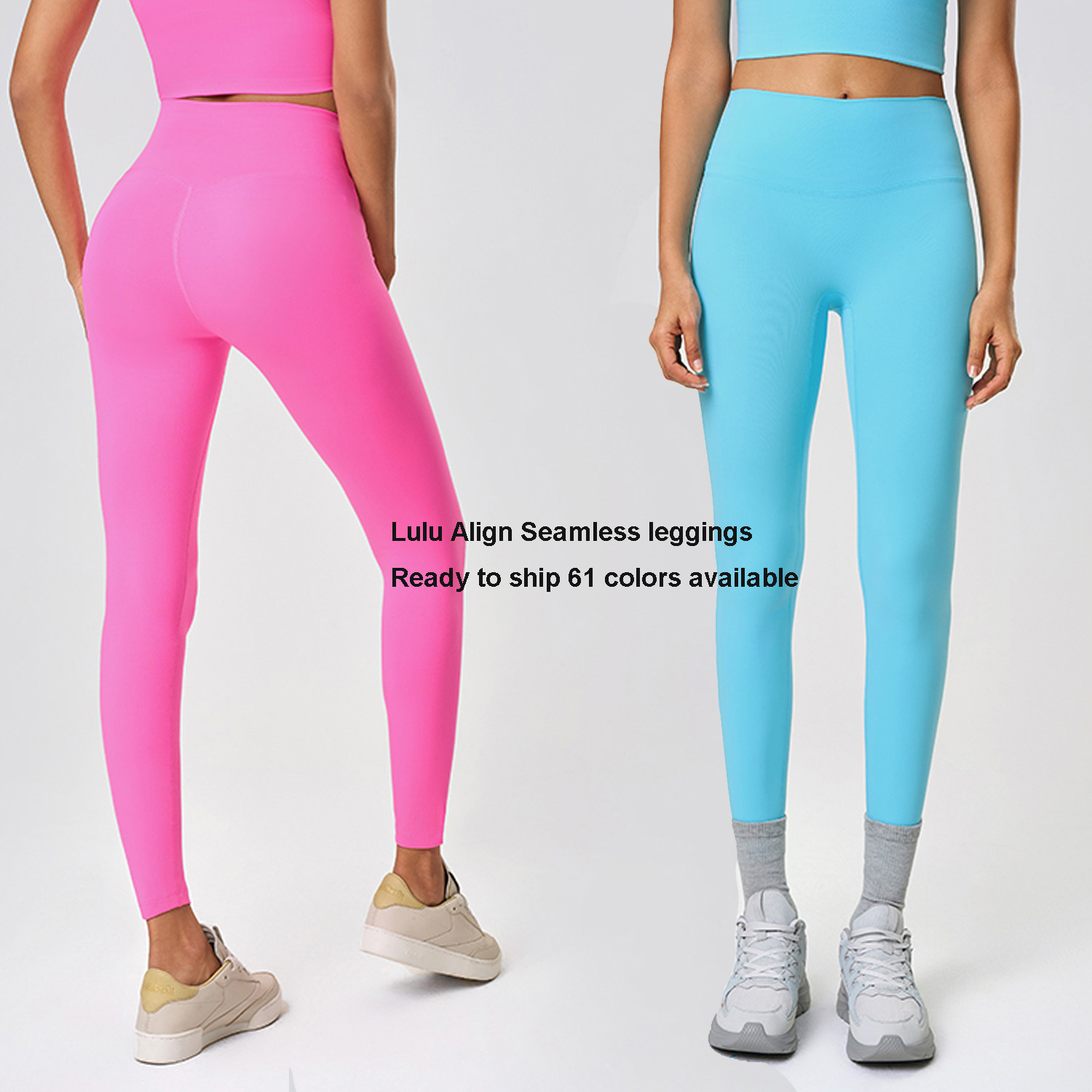 Ready to Ship 60 Colors Custom Logo Align Blank High Waist Nylon Spandex Soft Women Pants Gym Fitness Leggings for Women