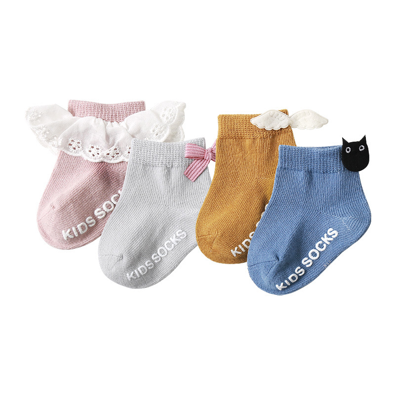 Wholesale 4-Pack Toddler Girls Socks Angel Wing Cute Baby Girl Socks Summer Candy Color Short Socks for Girls Boys Baby