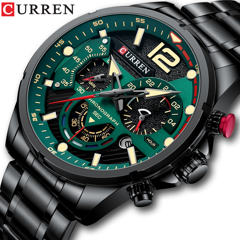 2022 CURREN 8395 Relojes Montre спортивные наручные часы мужские светящиеся хронограф из нержавеющей стали Reloj мужские часы кварцевые часы