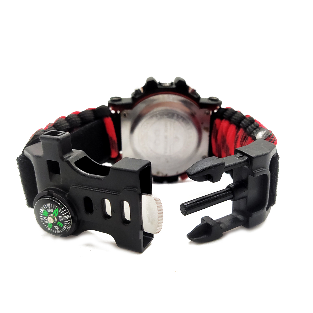 Emergency Hiking Camping Survival Paracord Watch Survivla Sports Watch With Compass Whistle